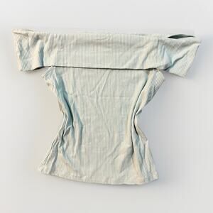 Old Navy Womens Off Shoulder Ribbed Top Size Medium Light Blue Stretch Casual